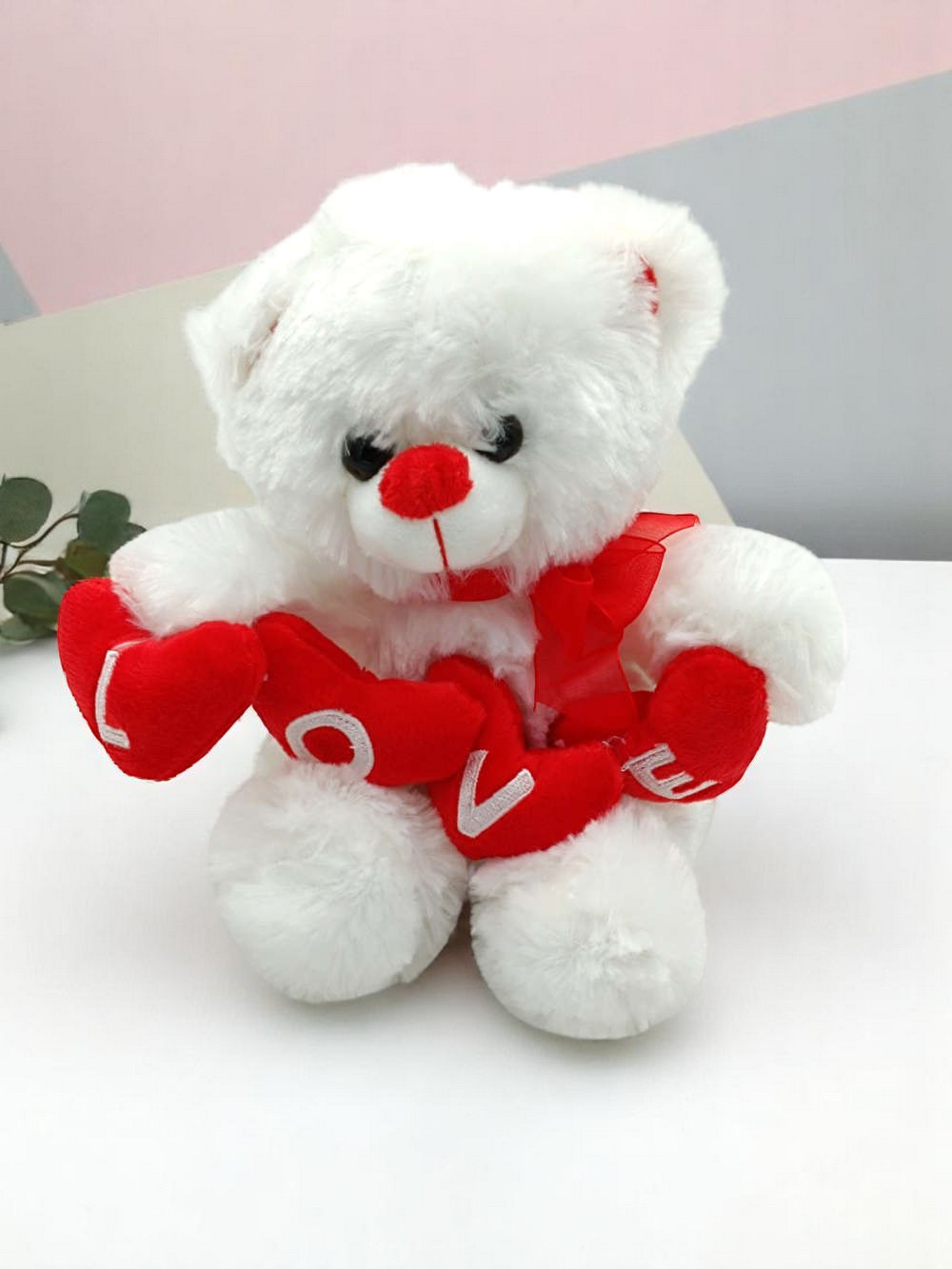Αρκουδάκι Λευκό Με Καρδιές Love 20cm